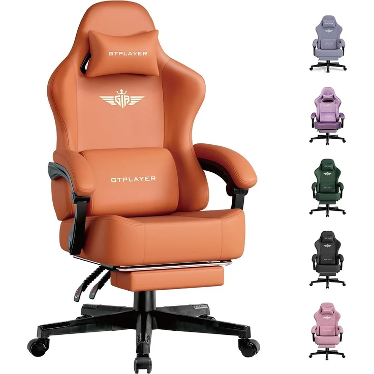 GTPLAYER Gaming Stuhl, Atmungsaktiver Bürostuhl,bürostuhl ergonomisch, Hochwertiger - Kunstleder,Ergonomischer PC Stuhl, 160° Verstellbare Rückenlehne und ausziehbare Fußstütze,Tragkraft 180 kg,Orange – Bild 1