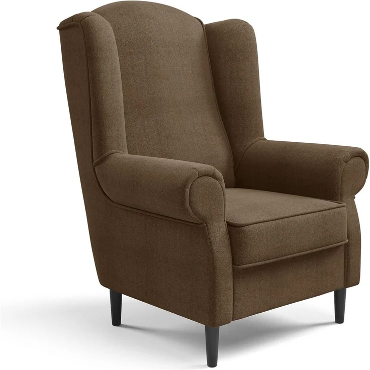 Sessel BAROS Ohrensessel, Armlehnen und ergonomische Rückenlehne, für Wohnzimmer hohe Rückenlehne Bonellfedern, schwarze Holzfüße - Stoff Alfa 08, 107 x 52 x 78 cm – Bild 4