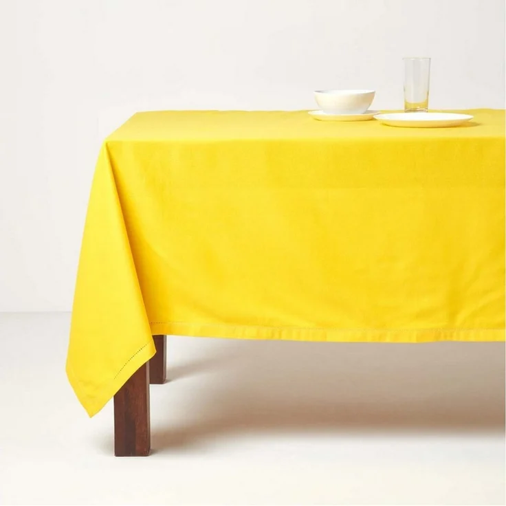 Homescapes Tischdecke Tischdecke gelb – 137 x 137 cm, 100% Baumwolle (1-tlg) – Bild 4