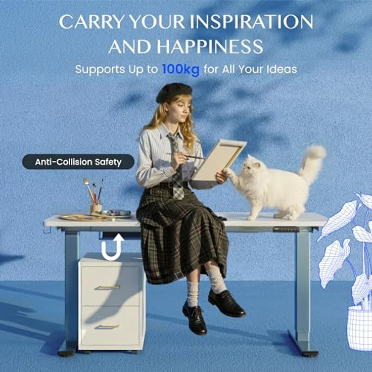 FLEXISPOT Höhenverstellbarer Schreibtisch mit 2 Motoren & 25MM EINTEILIGER Tischplatte 120x80 cm, Ergonomischer Bürotisch Elektrisch mit Kabelmanagement, Memory Funktion & Höhenanzeige – Bild 12