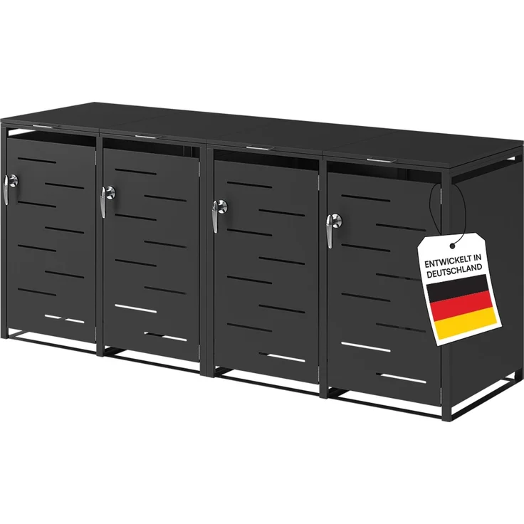 STEELSØN 'Diorus' Mülltonnenbox 4er je 240 Liter, graphitschwarz, Mülltonnenverkleidung aus Stahl mit Sichtstreifen, wetterfest, 116x80x268 cm, abschließbare Müllbox für 4 Tonnen – Bild 1