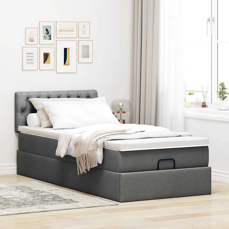 vidaXL Ottoman-Bett mit Matratze Dunkelgrau 90x200 cm Stoff 3311512 – Bild 3