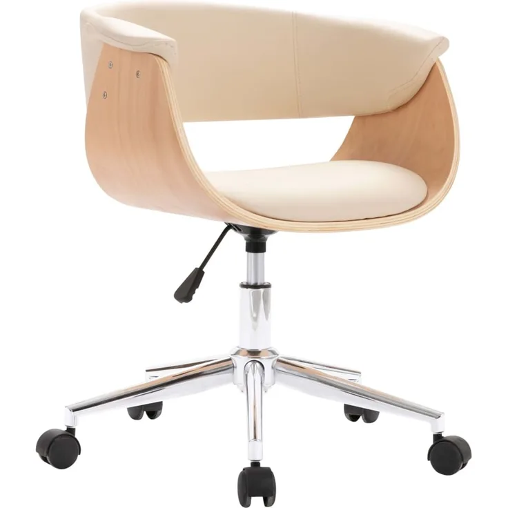 vidaXL Drehbarer Bürostuhl Creme Bugholz und Kunstleder 3054832