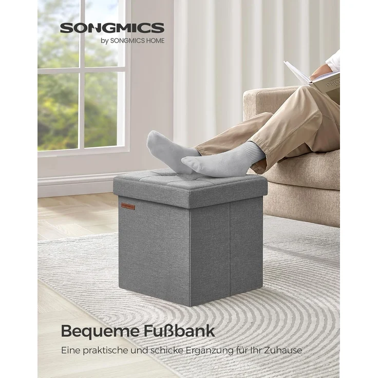 SONGMICS 38 cm Sitzbank mit Stauraum, klappbare Sitztruhe, Aufbewahrungsbox, Fußbank, Aschgrau LSF027G12 – Bild 3