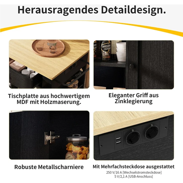 Kücheninsel, Küchenwagen mit Steckdosenleiste ausgestattet, Küchenschrank, Servierwagen mit arbeitsplatte, buffetschrank, Speisewagen mit Holzmaserung, buffetschrank,Schwarz – Bild 7