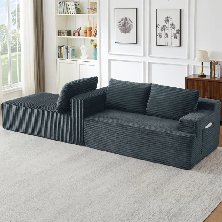 ZUBALIYA Knochenloses Sofa, L‑förmiges Cloud‑Ecksofa mit tiefem Sitzkomfort – ohne Montage, modulares Schlafsofa, 66 x 152 x 238 cm, Dunkelgrau, Rechts – Bild 8
