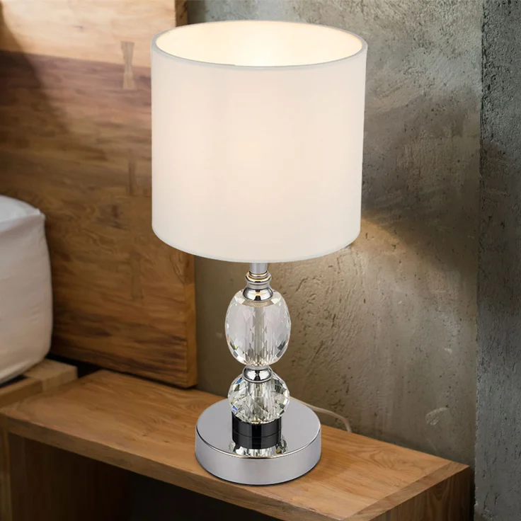 LED Tischleuchte, Kristallglas klar, Textil weiß – Bild 6