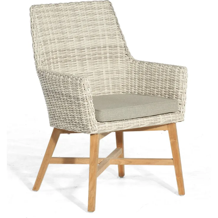 Sonnenpartner Garten-Sessel Helios Alu/Teakholz/Polyrattan white-coral Gartenstuhl