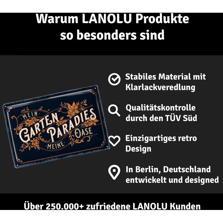 LANOLU Blechschild Garten Paradies / Oase - 20x30cm – Metall – Marineblau – 20135 – Bild 4