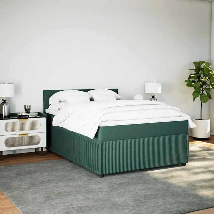 vidaXL Boxspringbett mit Matratze Dunkelgrün 160x200 cm Samt 3287785 – Bild 3