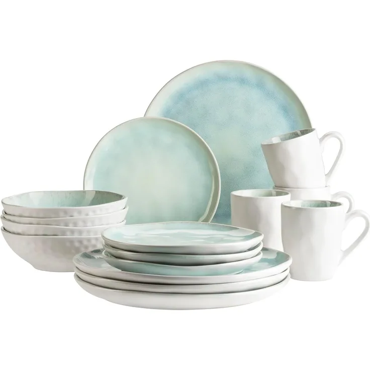Mäser 931975 Kombiservice Frozen für 4 Personen, Steinzeug, grün (1 Set, 16-teilig)