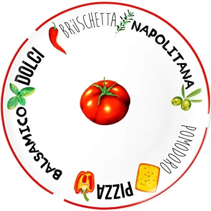 MamboCat Pizzateller 4er Set Pizzateller Tomate Weiß mit Dekor Ø 31cm - 2x Grün & 2x Rot – Bild 4