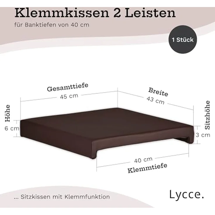 Lycce Bankauflage Bankkissen Klemmkissen Sitzkissen mit 2 Leisten, 40cm Klemmtiefe, (1 St), verrutscht nicht, mit Klemmfunktion, versch. Farben – Bild 4