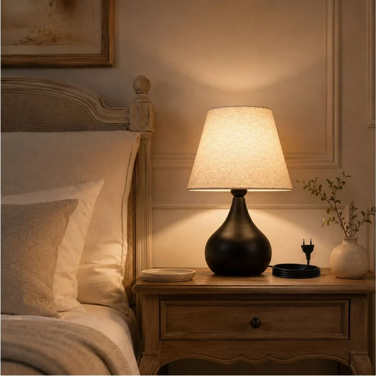 BlingBin Tischleuchte E27, schwarze Tischlampe mit beigefarbenem Leinenschirm moderne, max. 60 W, Ein-/Ausschalter, ohne Leuchtmittel, Kaltweiß, Warmweiß, Neutralweiß, Nachttischlampe, Kleine Tischlampe mit E27-Fassung – Bild 3