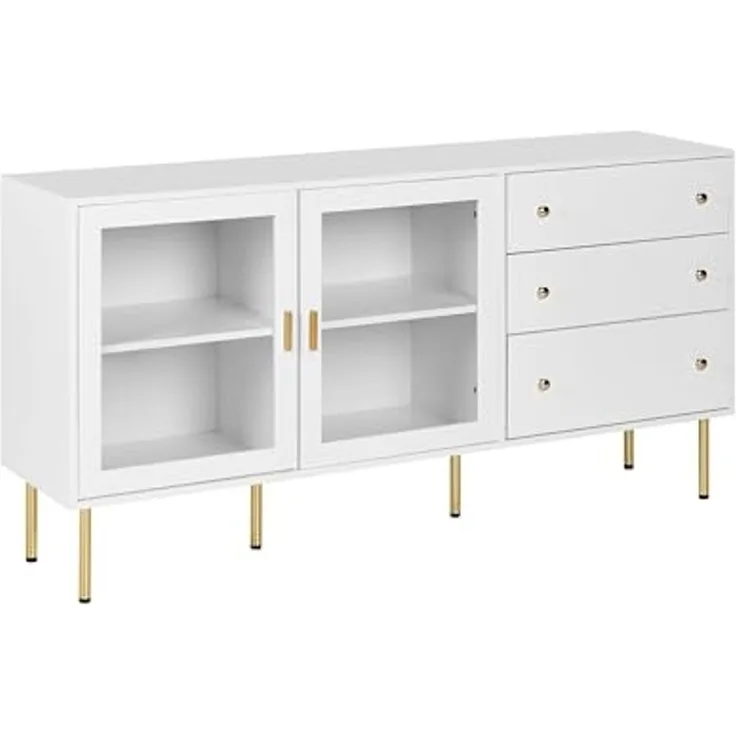 Sideboard mit Glastüren MILORA 160 cm Weiß