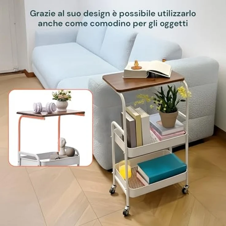 Avilia - Mehrzweck-Küchenwagen 77 x 43 x 30 cm mit 2 Ablagen aus Metall und Holz, leicht zu bewegen mit 4 drehbaren Rollen, ideal als platzsparendes Möbelstück für Zuhause und Büro – Bild 7