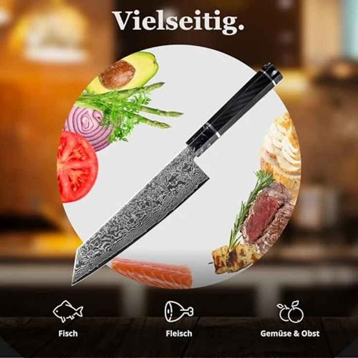 Wakoli Kochmesser Wakoli Kuroyami Damastmesser I 20 cm Kiritsuke Chefmesser I 67 Lagen, aus 67 Lagen Damaststahl, VG-10 Stahlkern – Bild 6