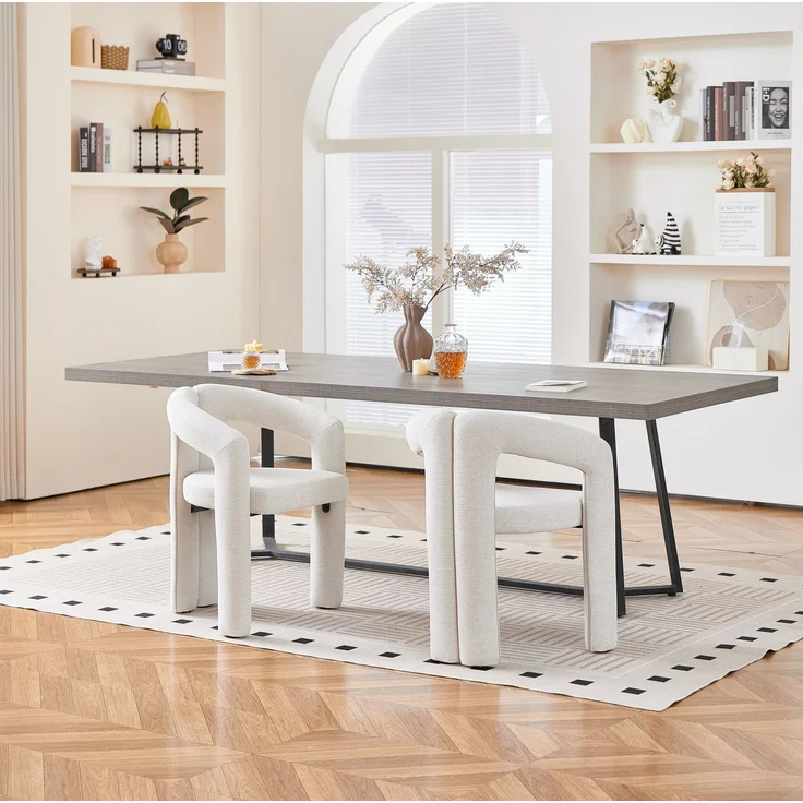Esszimmerstuhl aus Chenille mit Armlehnen, 62x52x75 cm, Beige – Bild 2