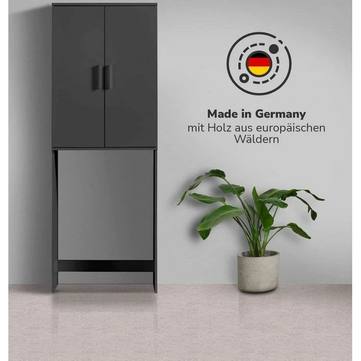 mokebo® Waschmaschinenschrank für Waschmaschinen & Trockner 'Der Saubermann', Überbau oder Überbauschrank in Anthrazit-Schwarz aus Holz, auch als Toilettenregal oder WC-Regal in 65 x 180 x 34 cm (B/H/T) – Bild 2