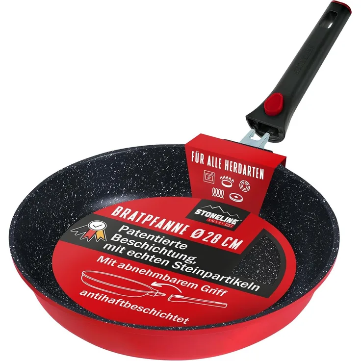 STONELINE Bratpfanne SMART 28 cm, rot, abnehmbarer Griff, Induktion, Aluminiumguss (1-tlg)