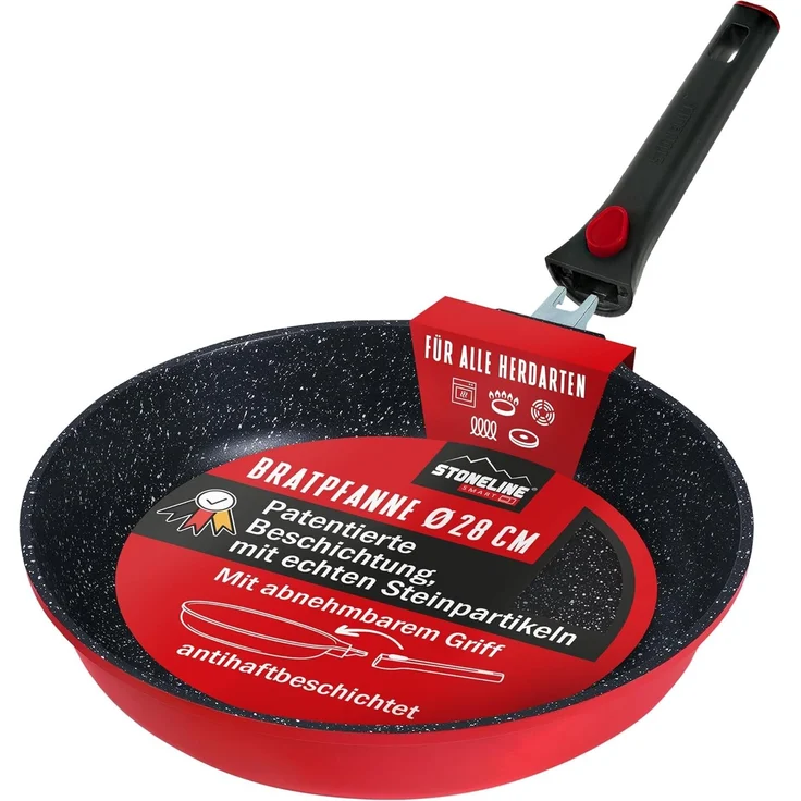 STONELINE Bratpfanne SMART 28 cm, rot, abnehmbarer Griff, Induktion, Aluminiumguss (1-tlg)