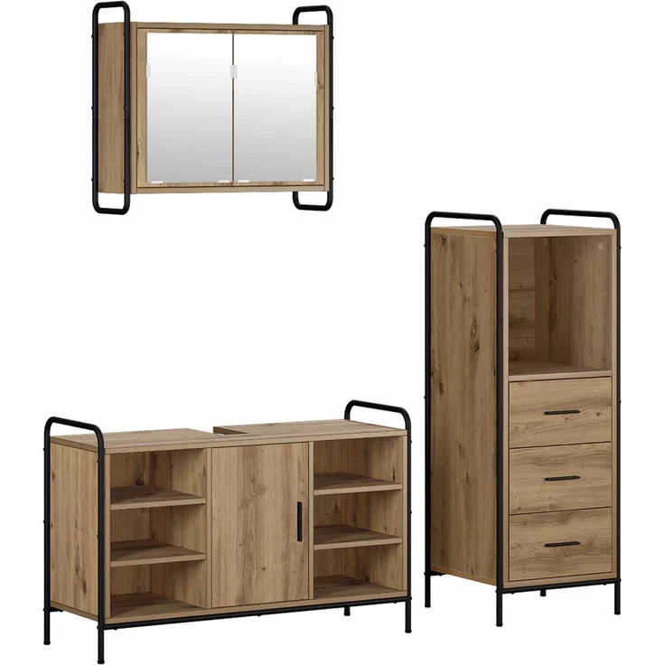 vidaXL Badezimmerschrank-Set 3 stk. Artisan-Eiche 40 x 36 x 109,5 cm 3444542 – Bild 2