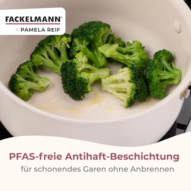 Fackelmann x Pamela Reif Kochtopf 24 cm mit Deckel, recyceltes Aluminium, PFAS-freie Keramikbeschichtung, pastell-beige, Induktion geeignet – Bild 7