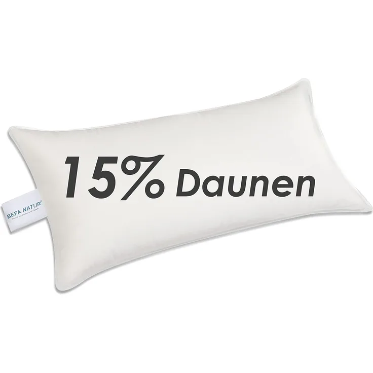 Daunenkissen kuscheliges Premium Daunenkopfkissen (mit 15% Daunenanteil) 40x80 cm, BEFA NATUR, Füllung: 15% Daunen, 85% Federn, Seitenschläfer, Bauchschläfer, Rückenschläfer, Spar-Set, Made in Germany - himmlischer Schlafkomfort - Aller...