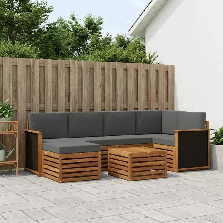 vidaXL Outdoor-Sofagarnitur 7 stk. 5-Sitzer Natur und Anthrazit 3384583 – Bild 1