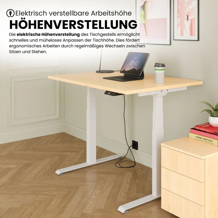 bümö höhenverstellbarer Schreibtisch Gestell, Lite in weiß, elektrisch höhenverstellbar mit Memory-Steuerung - Schreibtischgestell für Bürotisch höhenverstellbar, LXK65M2-W – Bild 3