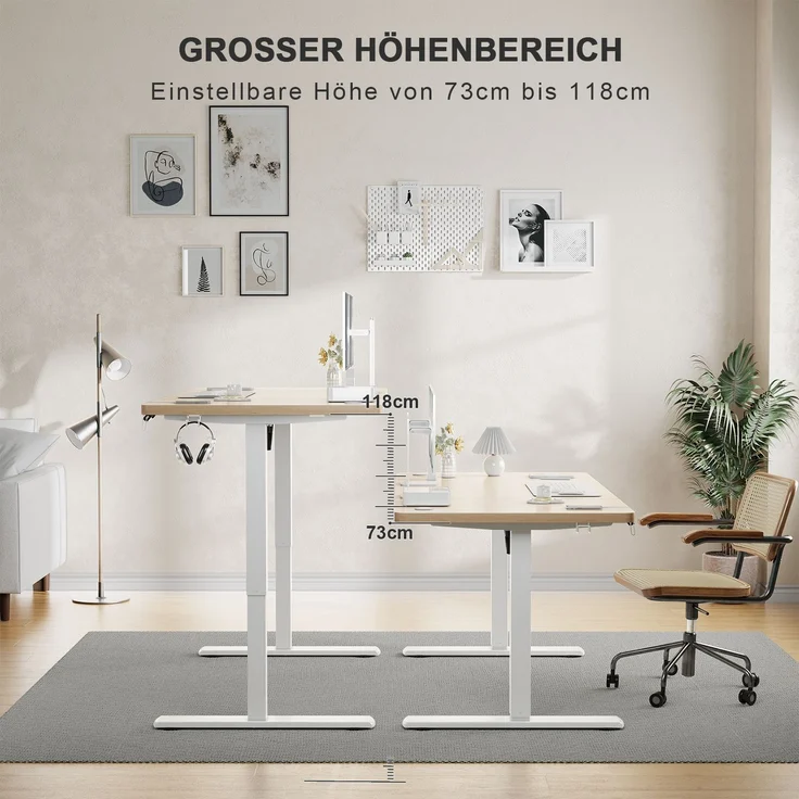 JUMMICO Schreibtisch elektrisch höhenverstellbar mit USB-Ladeanschluss, Beige, 160x70 cm – Bild 5