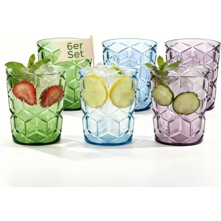 Hausfelder Gläser-Set Tritan Trinkgläser, 6er Set bunt, Diamond Design, 6-tlg, Kunststoff