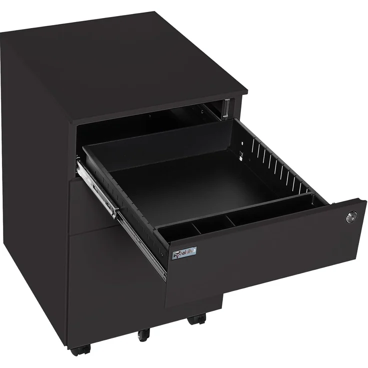 Makika Rollcontainer abschließbar mit Schubladen und Rollen 39x50x60cm in Schwarz – Bild 5