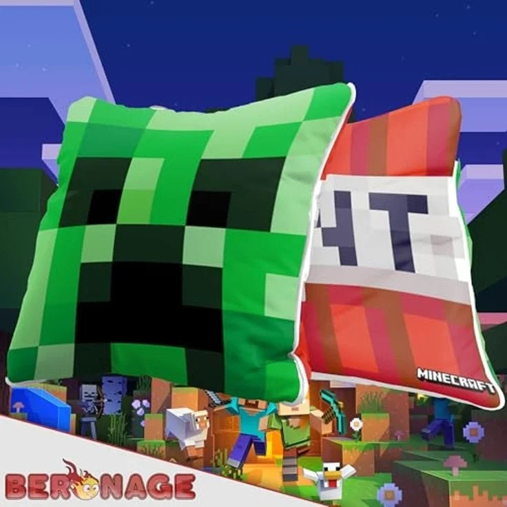 BERONAGE Dekokissen Minecraft Kissen Creeper & TNT 40x40 cm Kuschelkissen Sofakissen, passend zur Bettwäsche, ideal für Sofa, Couch, Kinder-Bett, Auto – Bild 3