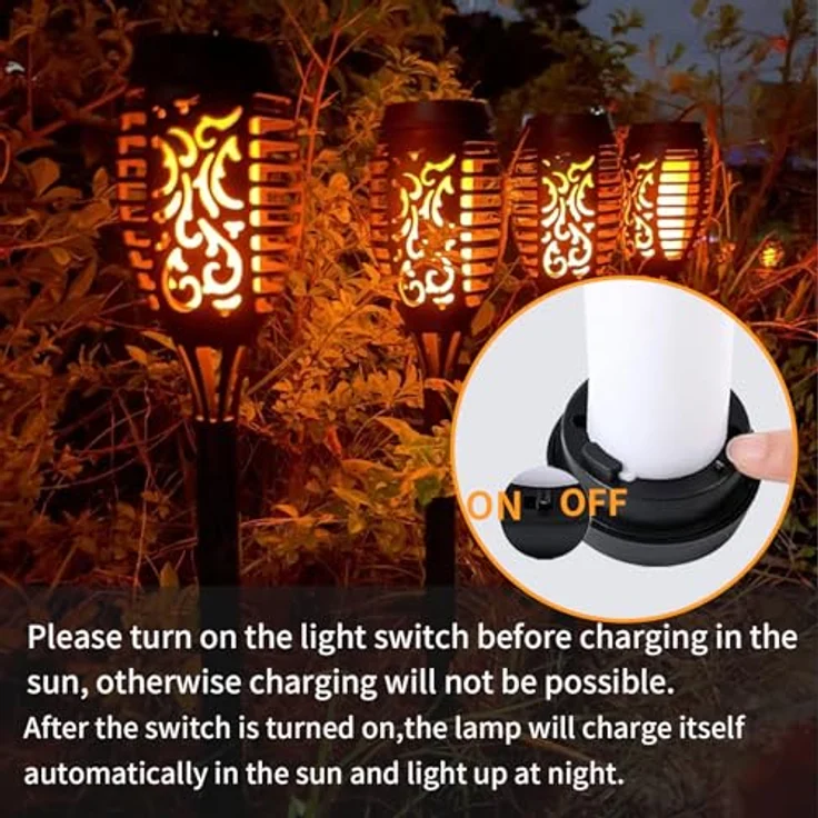 LQWELL Solarleuchten Solar Fackellicht für Außen Garten 18 Stück 12 LED Solarlampe mit Realistischer Flammeneffekt IP65 Wasserdicht Gartenfackeln Solar Weg Hinterhöfe Rasen Beleuchtung (18 Stück) – Bild 5