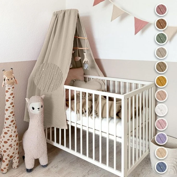 lilimaus Betthimmel Handgefertigter Baumwoll Betthimmel für Babybett, Gold Applikation, Stilvolle Musselin-Deko für Kinderzimmer, handgefertigt aus Baumwolle – Bild 4