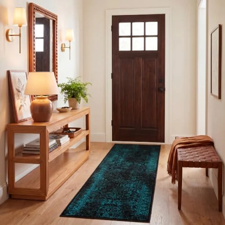 Safavieh Läufer 76x244 cm - Adirondack Collection - Transitional Design, Schwarz & Petrol, Pflegeleichte Synthetikmischung, Ideal für Wohnzimmer, Schlafzimmer, Büro – Bild 1