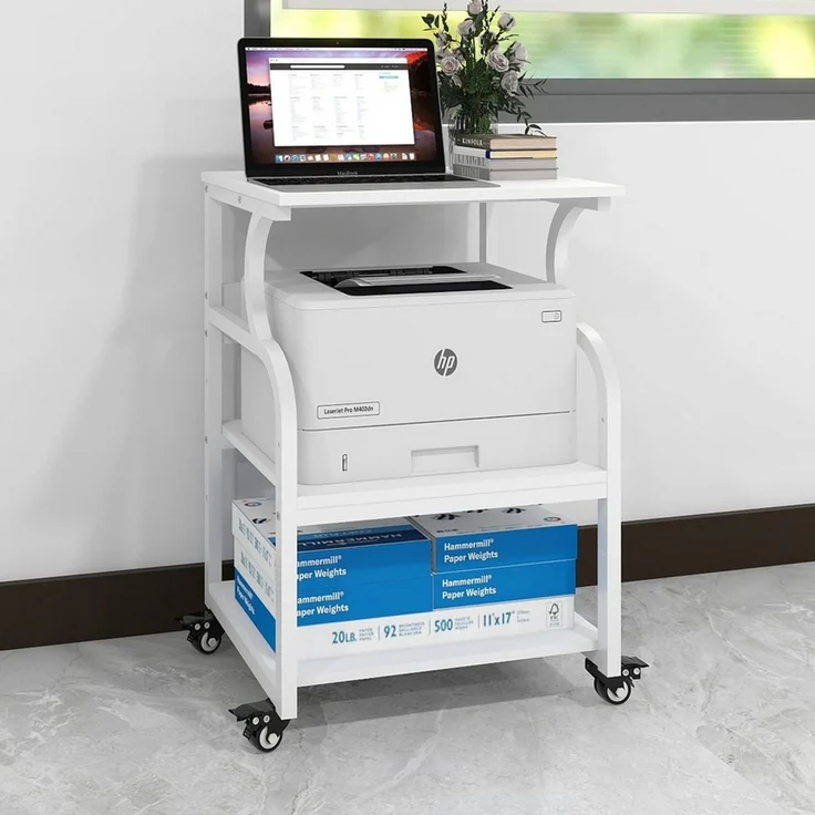 PUNCIA Druckertisch 3 Schichten Heim Büro mit Raddrucker Aufbewahrungshalter Tisch (1-St), Mobiler Druckwagen aus Holz & Metall – Bild 3