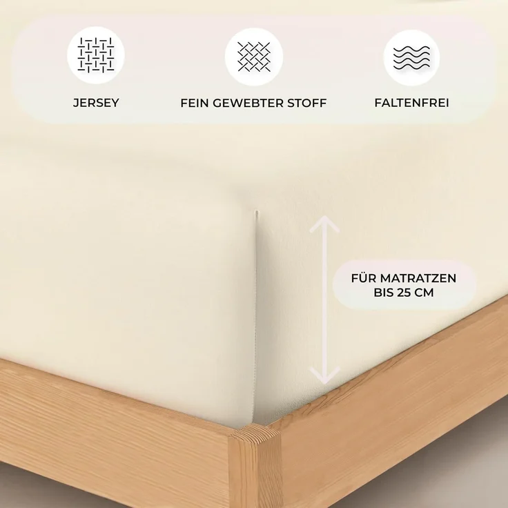 Buymax® Spannbettlaken 80x200 cm Baumwolle 100% Spannbetttuch Bettlaken Jersey, Matratzenhöhe bis 25 cm, Farbe Beige – Bild 3