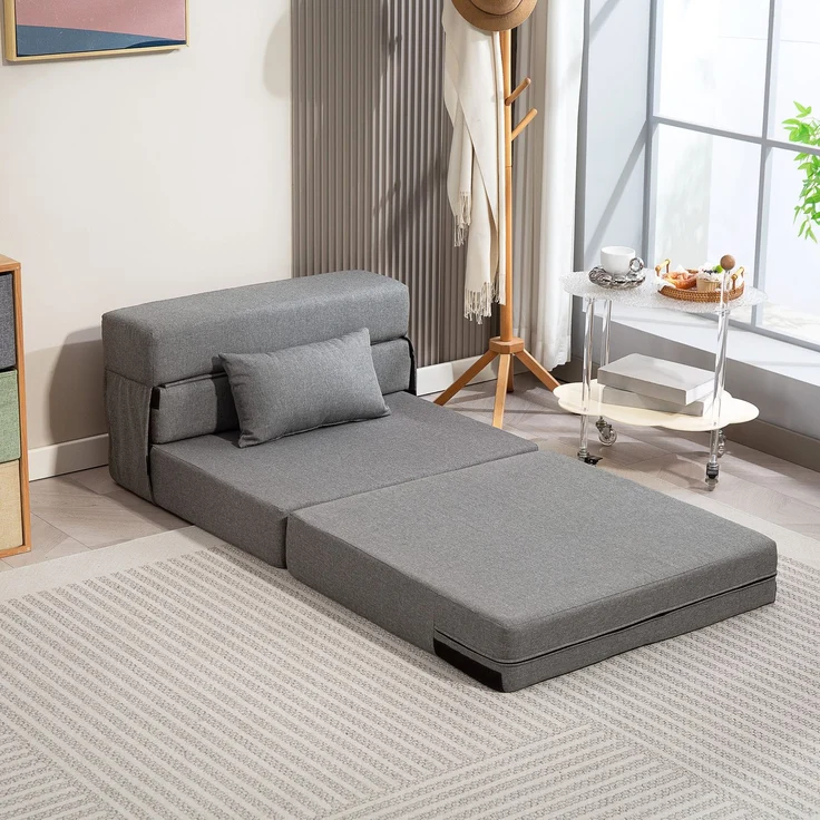 MELAYR, 3 in 1 Schlafsessel mit Leinenoptik 80 x 80 x 64 cm Dunkelgrau, Grau – Bild 4