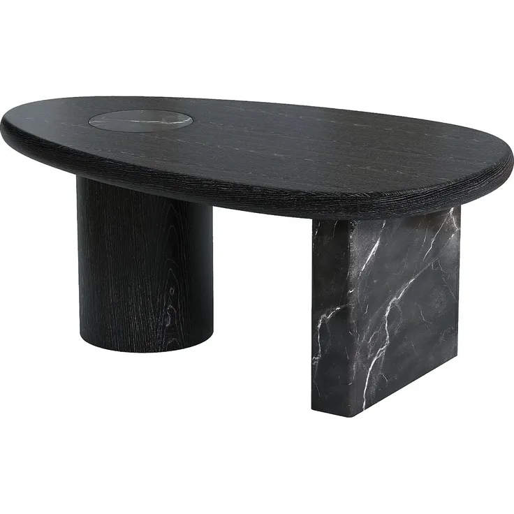 Vente-unique - MARSULA Couchtisch Holz, PlatteMarmor Schwarz - B 60 cm x H 40,5 cm x L 100 cm – Bild 3