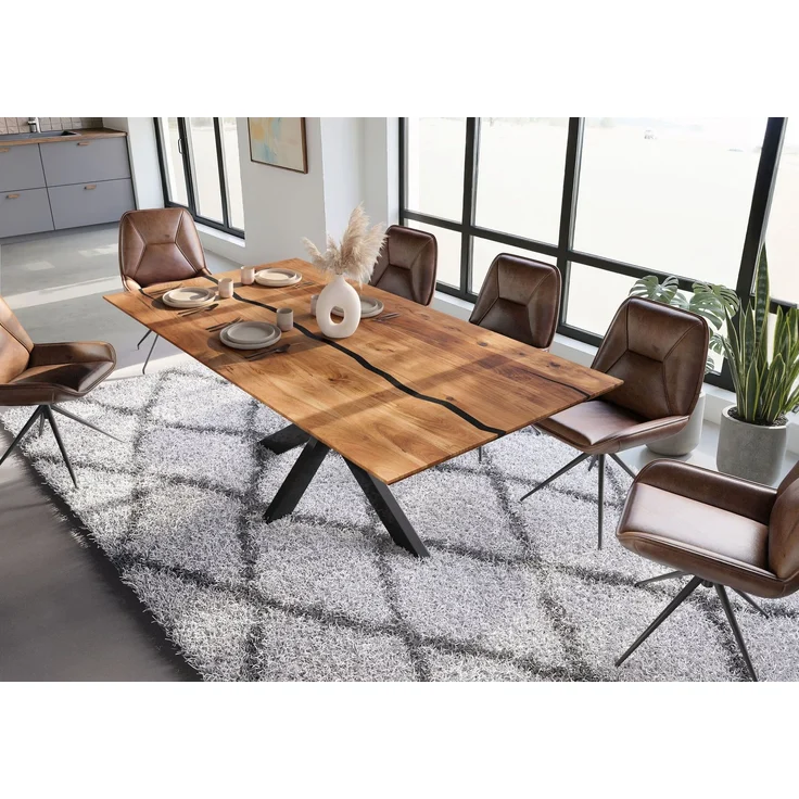 Esstisch Mango 200x100x74 natur lackiert / Epoxid schwarz, Kreuzgestell anthrazit glänzend EPOXY – Bild 2