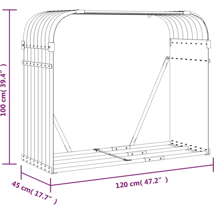 vidaXL Kaminholzunterstand Silbern 120x45x100 cm Verzinkter Stahl 364593 – Bild 8