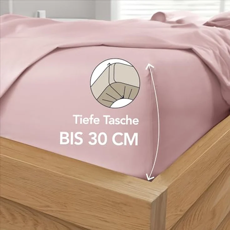 Dreamzie Spannbetttlaken 200x200 cm - Hoher Steg bis 33 cm - 100% Mikrofaser - Rosa - Schadstoffgeprüft (Oeko TEX), Bettlaken mit Gummizug – Bild 3
