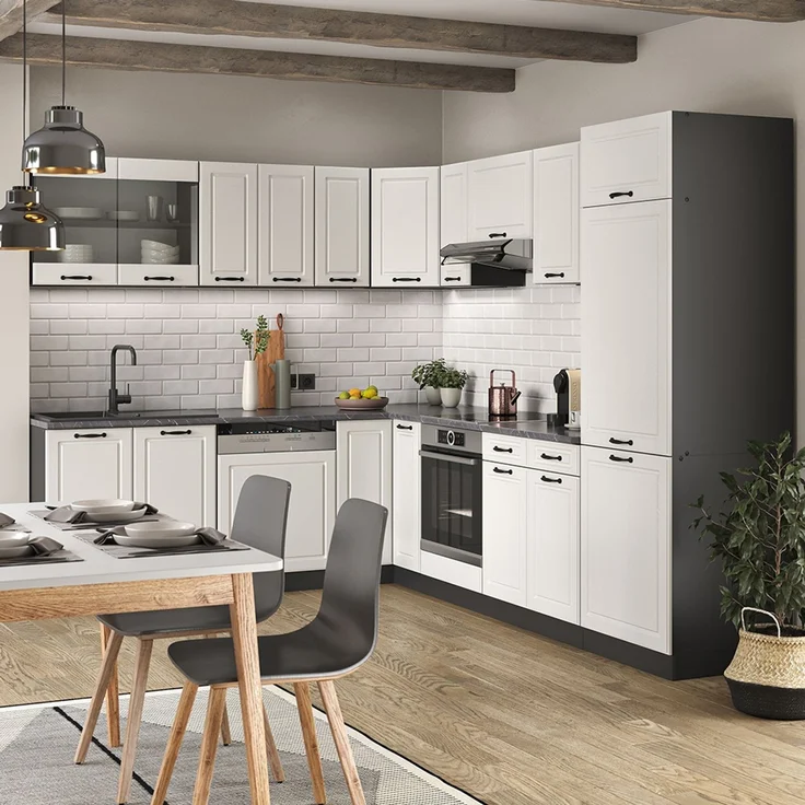 Eckküche R-Line Weiß Landhaus/Anthrazit 287 x 227 cm ohne Arbeitsplatte Vicco – Bild 4