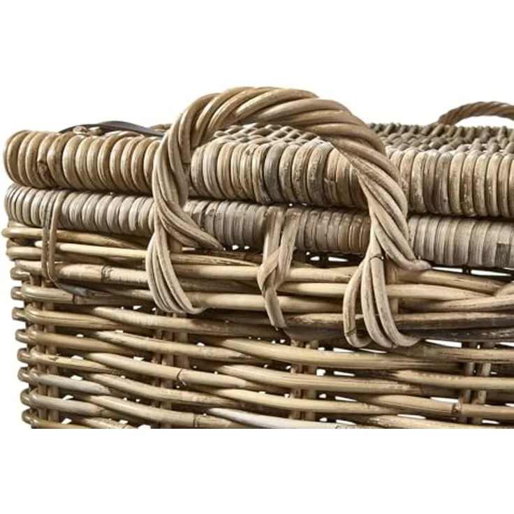Kobolo Aufbewahrungskorb Universalkorb aus Rattan mit Deckel, Griffen und Lederriemen (Einzelstück, 1 St, 1 Stück), Ordnungssystem mit viel Stauraum – Bild 4