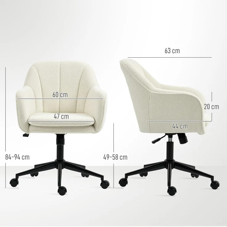 MELAYR, Bürostuhl mit Stoffbezug in Schneeflanelloptik, Schminkstuhl mit gewölbter Rückenlehne, 63 x 60 x 94 cm, Beige – Bild 5