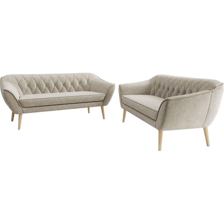 Wohnzimmerset Möbelset PIRS 3-3, Armlehnen, Wellenfederung, Buche Füße, Dreisitzer Sofa, Polstermöbel Set - Beige Stukture – Bild 7