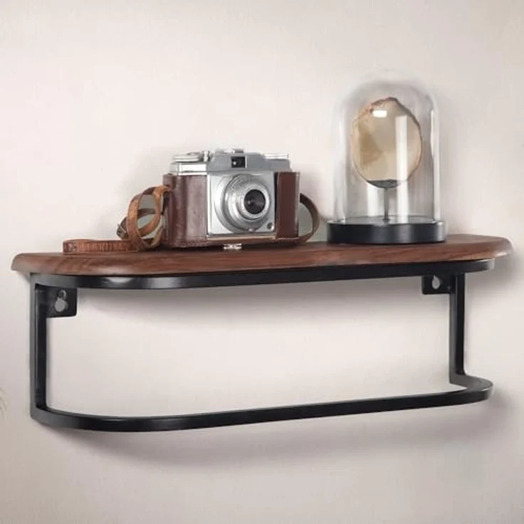 FineBuy Wandregal 50x15x13 cm Sheesham Massivholz / Metall Hängeregal Industrial, Kleines Design Schweberegal Rechteckig, Regal Hängend Wohnzimmer, Akzentregal Wand – Bild 2