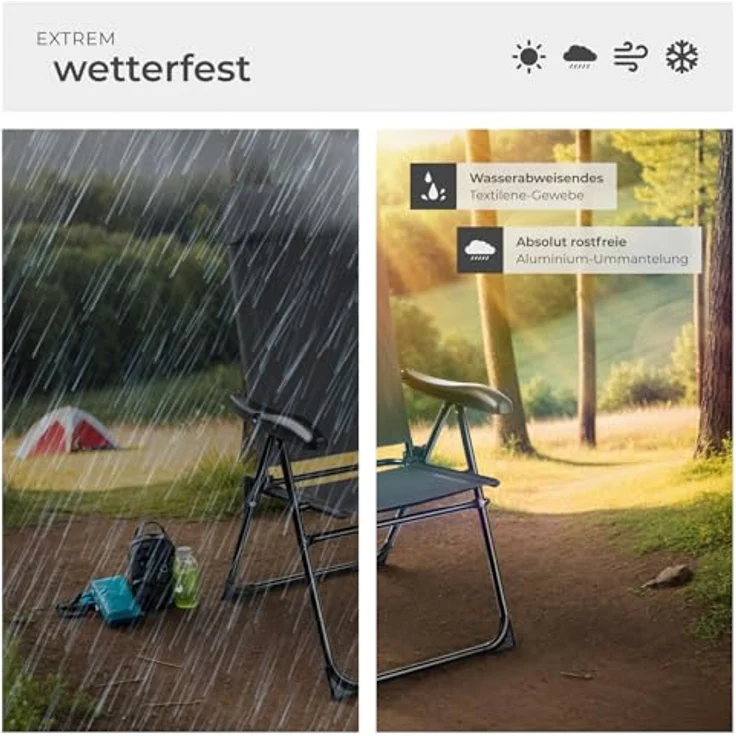 tectake® Essstühle Hochlehner, Gartenmöbel Set, Essstuhl 7-Fach verstellbar, Gartenstuhl, Campingstuhl, Balkon Möbel, Camping Stuhl, Gartenstühle - anthrazit, 2er Set – Bild 8
